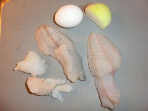 Frikos sind Fischfilet-Ei-Zwiebel