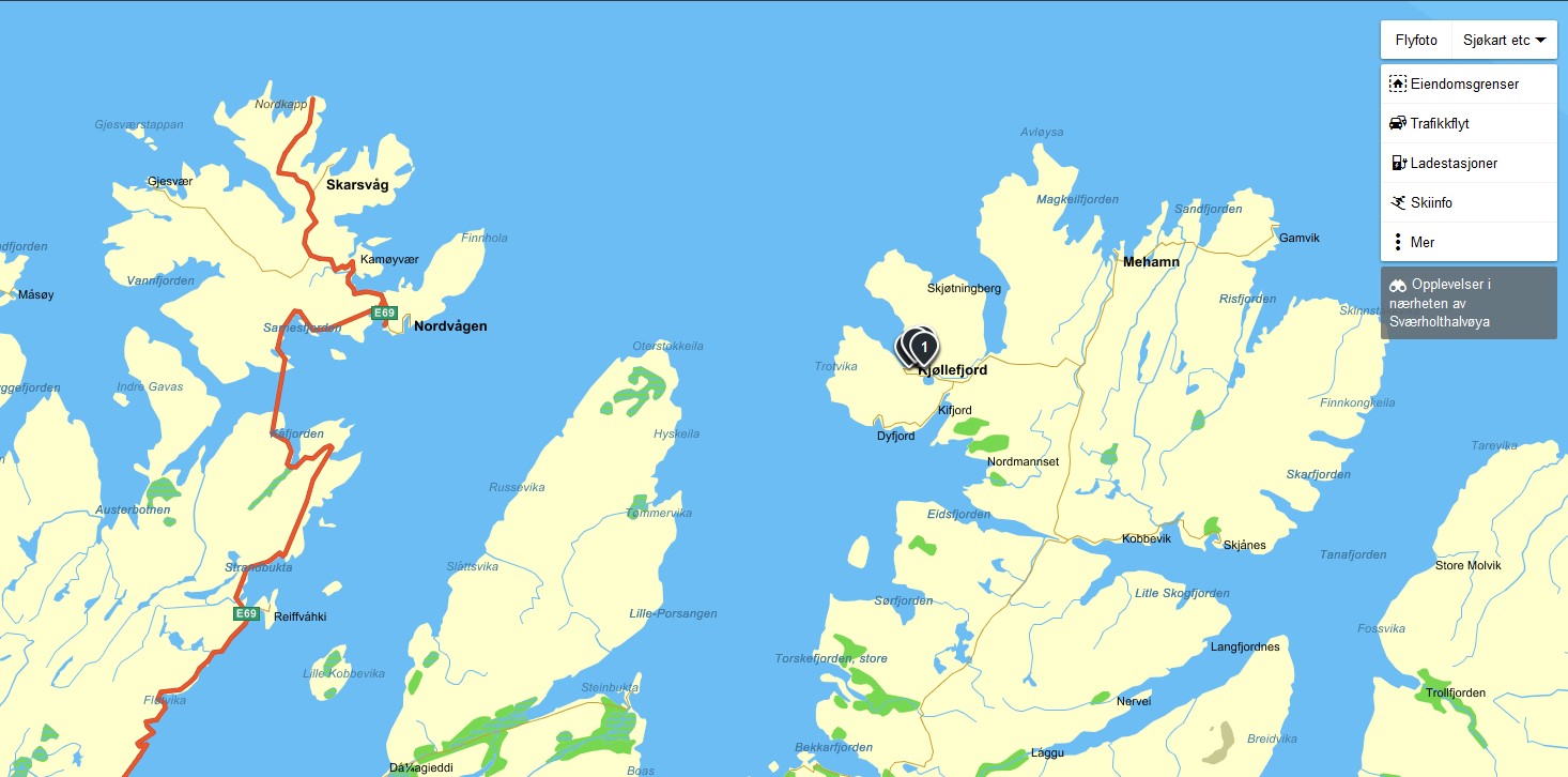 Seekarten von gulesider.no Kjoellefjord